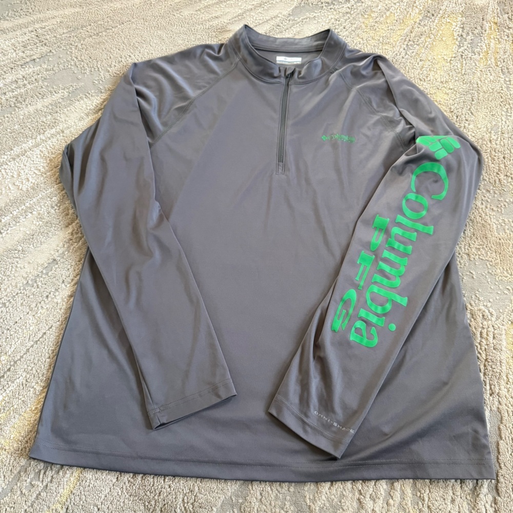 Columbia PFG long sleeve quarter zip gray long sleeve shirt UPF 50 green logo XL